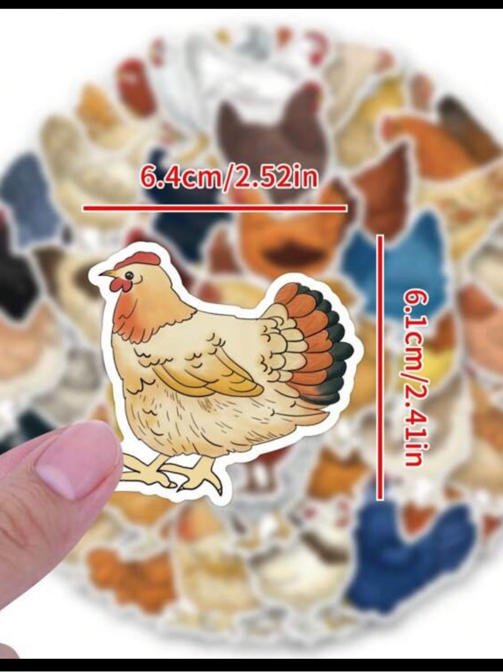 New! Large Chicken Sticker Pack of 25 Individual Stickers Multi-Color Assortment - Picture 3 of 11